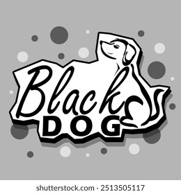 National Black Dog Day celebrates on October 1st. Line art of a cute dog with calligraphic text on gray background.