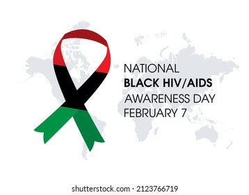 National Black HIV AIDS Awareness Day Vector. HIV Awareness Ribbon With Pan-African Colors Vector. February 7. Important Day