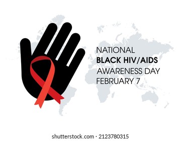 National Black HIV AIDS Awareness Day Vector. Red HIV Awareness Ribbon With Human Hand Vector. February 7. Important Day