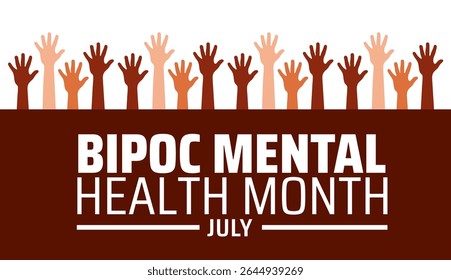 National Black, Indígenas, Povo de Cor BIPOC Mental Health Month banner ou modelo de design de cartaz. observado todos os anos em julho. Conceito de férias. Use para qualquer modelo, cartão, cartaz, cartaz.