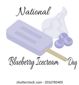 National Blueberry Ice cream Day, bright berry ice cream for banner or postcard vector illustration