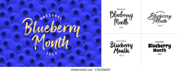 National Blueberry Month. July. Banners, posters, template, set, typography. Vector illustration