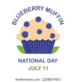 National Blueberry Muffin Day July 11. Isolated vector illustration on white background.