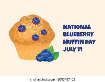 National Blueberry Muffin Day vector. Delicious blueberry muffin icon vector. Blueberry Muffin Day Poster, July 11. Important day