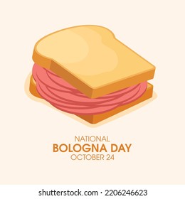 Vector del Día Nacional de Bolonia. Vector de icono del sándwich de Bolonia. Pan tostado con dibujo de salami. 24 de octubre. Día importante