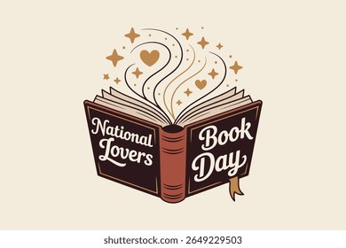 National book day open book explosion theme with stars and pages for education awareness vector label