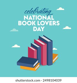 National Book lovers day. 9th August Celebrating Book lovers day banner, social media post vector illustration of books and clouds