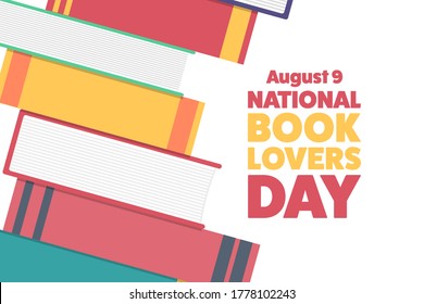 National Book Lovers Day. August 9. Holiday concept. Template for background, banner, card, poster with text inscription. Vector EPS10 illustration