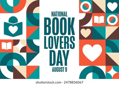 National Book Lovers Day. August 9. Holiday concept. Template for background, banner, card, poster with text inscription. Vector EPS10 illustration