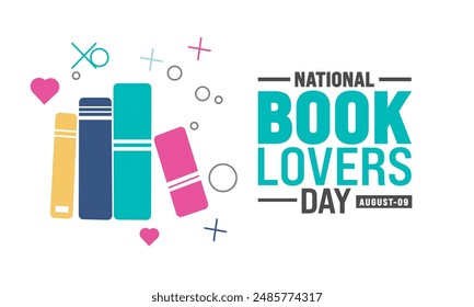 National Book Lovers Day. August 9. Holiday concept. Template for background, banner, card, poster with text inscription. Vector EPS10 illustration.Important day