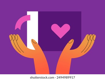 National Book Lovers Day. August 9. Holiday concept with hand and book. Template for background, banner, card, poster with text inscription. Flat vector illustration.