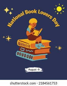 National Book Lovers Day, Blue Woman Background Illustration.