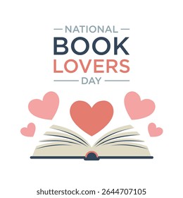 National Book Lovers Day Design Livro Aberto Coral Hearts Bege Páginas Azul Escuro Spine vetor