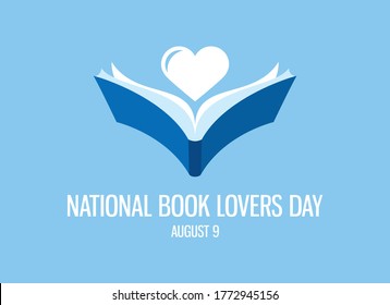 National Book Lovers Day vector. Open book with heart vector. Blue book icon. Book Lovers Day Poster, August 9. Important day