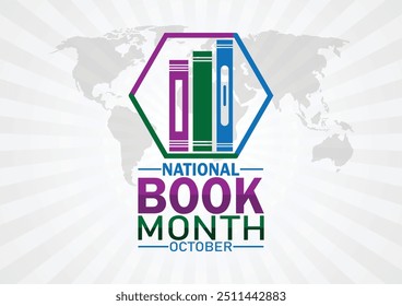 National Book Month October Vector illustration. Holiday concept. Template for background, banner, card, poster with text inscription