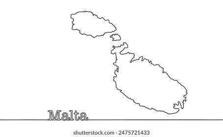 The national borders of Malta are drawn as a continuous line. A group of islands in the middle of the Mediterranean Sea. Vector.