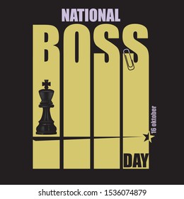 National Boss Day Is Celebrated In October. Poster With Chess King As Chief