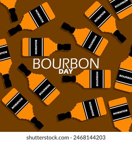 National Bourbon Day event banner. Alcohol drink bottles with bold text on dark brown background to celebrate on June 14th