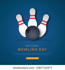 National Bowling Day Paper cut style Vector Design Illustration for Background, Poster, Banner, Advertising, Greeting Card