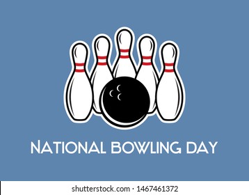 National Bowling Day poster vector illustration. Five bowling pins and ball icon vector. Bowling pin and bowling ball graphic design element. Template for background, banner, card. Important day