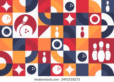 National Bowling Day. Seamless geometric pattern. Template for background, banner, card, poster. Vector EPS10 illustration