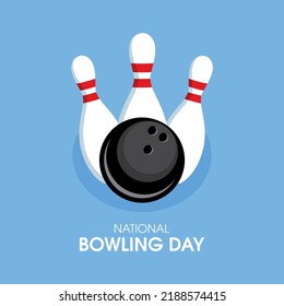 National Bowling Day vector. Three white bowling pins and a black ball icon vector. Bowling skittles drawing. Second Saturday in August. Important day