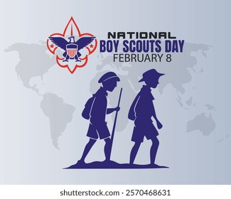 National Boy Scout Day wallpaper with shapes and typography, banner, card, poster, template. National Boy Scout Day, Modern background.