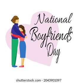 National Boyfriends Day, idea for poster, banner or holiday card, hugging couple vector illustration