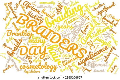 National Braiders Day 8 August Word Cloud In Vector Art Creative Colourful White Back Ground
