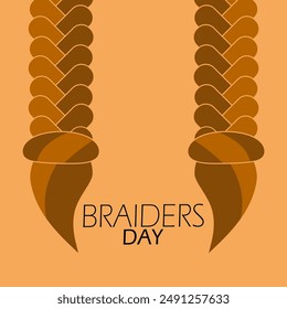 National Braiders Day event banner. Illustration of braided hair with bold text on light brown background to celebrate on August 8th