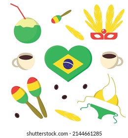 national Brazil doodle set vector illustration
