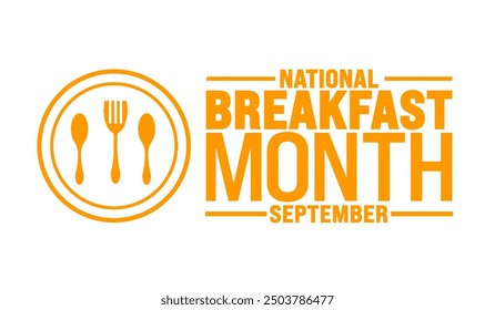 El Mes Nacional del Desayuno se celebra cada año en septiembre. Concepto de Festiva. Plantilla para el fondo, Anuncio, tarjeta, cartel, cartel, Plantilla de diseño con Formas únicas con color estándar.