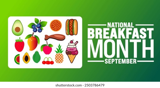 National Breakfast Month is observed every year in September. Holiday concept. Template for background, banner, card, poster, placard, design template with unique shapes with standard color.