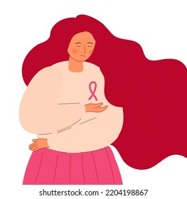 National Breast Cancer Awareness Month (NBCAM) celebrated in America. Annual international health campaign organized by breast cancer charities every October. Woman with pink ribbon.