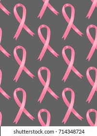 National Breast Cancer Awareness Month. Seamless pattern with pink ribbon. October. Women's health. Female Disease. Oncology. Background with symbol. Wrapping or wallpaper. Vector illustration, eps10