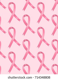 National Breast Cancer Awareness Month. Seamless pattern with pink ribbon. October. Women's health. Female Disease. Oncology. Background with symbol. Wrapping or wallpaper. Vector illustration, eps10