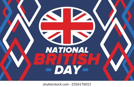 National British Day. Happy holiday, celebrated annual. Great Britain flag. British fame and glory. United Kingdom patriotic elements. Festival and parade design. Vector poster illustration