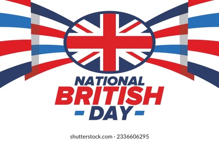 National British Day. Happy holiday, celebrated annual. Great Britain flag. British fame and glory. United Kingdom patriotic elements. Festival and parade design. Vector poster illustration