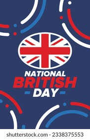 National British Day. Happy holiday, celebrated annual. Great Britain flag. British fame and glory. United Kingdom patriotic elements. Festival and parade design. Vector poster illustration