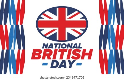 National British Day. Happy holiday, celebrated annual. Great Britain flag. British fame and glory. United Kingdom patriotic elements. Festival and parade design. Vector poster illustration
