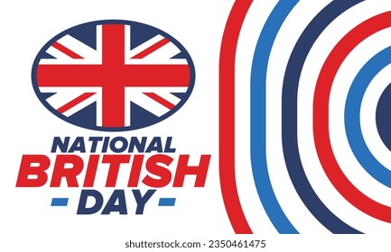 National British Day. Happy holiday, celebrated annual. Great Britain flag. British fame and glory. United Kingdom patriotic elements. Festival and parade design. Vector poster illustration