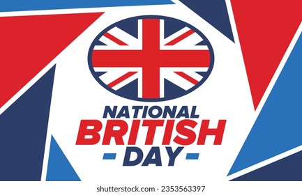 National British Day. Happy holiday, celebrated annual. Great Britain flag. British fame and glory. United Kingdom patriotic elements. Festival and parade design. Vector poster illustration