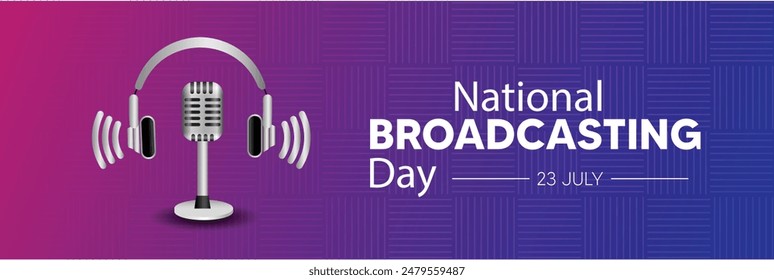 National Broadcasting Day microphone with headphone on air vector poster