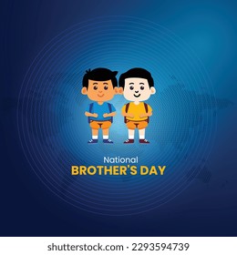 National Brother's Day Poster with two cute boys vector. Two little brothers holding hands vector. Brother's Day Poster, May 24. National Brother's Day creative