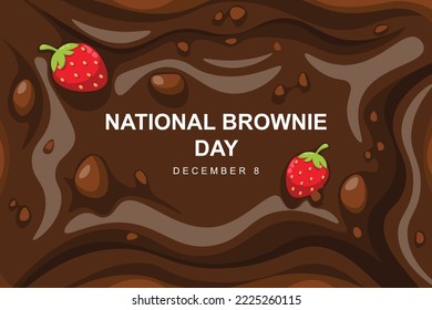 National Brownie Day background. Design with strawberry brownie. Vector design illustration.