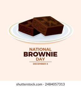 National Brownie Day poster vector illustration. Brownies on a plate icon vector. Chocolate square pastry drawing. Template for background, banner, card. December 8 every year. Important day