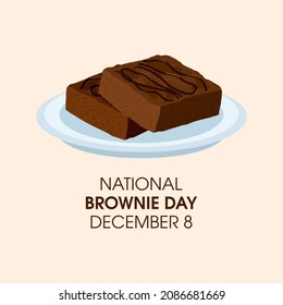 National Brownie Day Vector. Two Slices Of Chocolate Brownies On A Plate Icon Vector. Sweet Chocolate Pastry Icon. Brownie Day Poster, December 8. Important Day