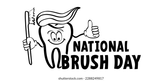 National Brush Day. Cartoon drawing toothbrush and paste. For wash your teeth and molar. Vector toothpaste and tube icon. Teeth brush or tooth brush icon. Dental, mouth hygiene symbol.  
