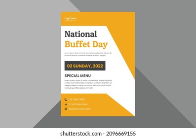 national buffet day flyer template, poster. buffet fest promotion flyer design. cover, poster, flyer, print-ready