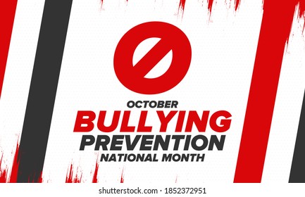 National Bullying Prevention Month in October. Annual nationwide campaign to keep all youth safe from bullying. Orange color. Poster, card, banner, background. Vector illustration